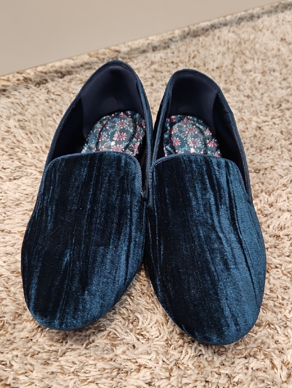 Birdies Blue Velvet Slip-On Flats